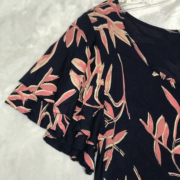 Lucky Brand Dress Womens Medium Blue Pink Shift Flutter Short Sleeve Tropical - Picture 4 of 10